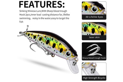 Acensfeic Lures Minnow Bass Fishing Lures -Minnow 12 Color 3g Jerkbait