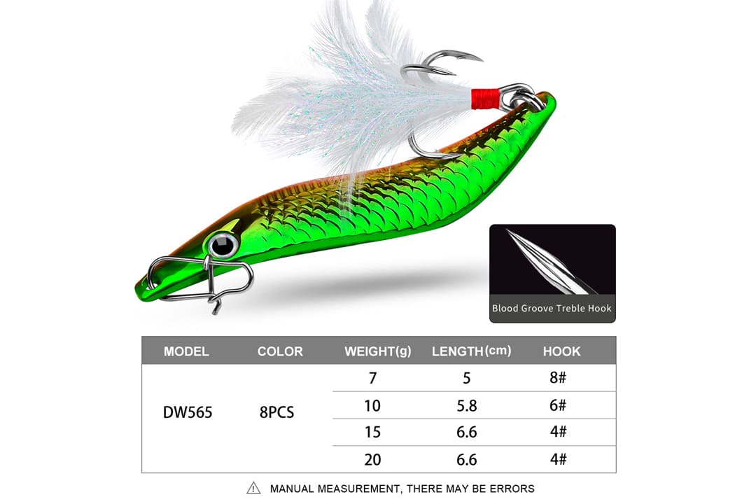 Acensfeic Fishing Spoons Lure 7-20g 5-6.6cm with Feather Hook