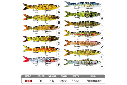 Acensfeic Fishing Swimbait for Bass Trout Crappie 13 Color 8 Sections Fishing Lure