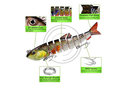 Acensfeic Swimbait 7 Color 8 Sections Fishing Lure