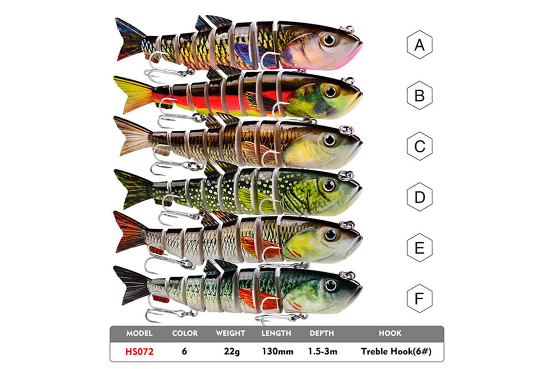 Acensfeic Swimbait 7 Color 8 Sections Fishing Lure