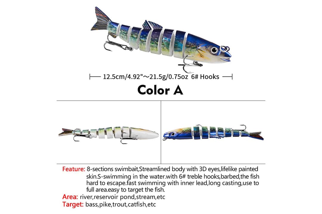 Acensfeic Fishing Lures for Freshwater and Saltwater, Swimbait 6 Color 8 Sections