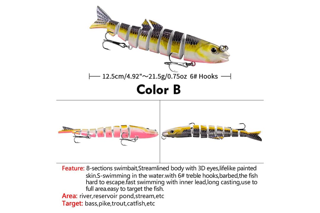 Acensfeic Fishing Lures for Freshwater and Saltwater, Swimbait 6 Color 8 Sections