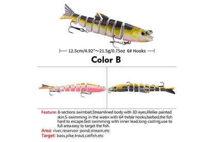 Acensfeic Fishing Lures for Freshwater and Saltwater, Swimbait 6 Color 8 Sections