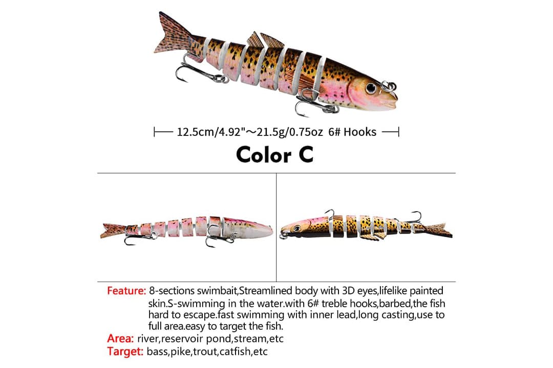 Acensfeic Fishing Lures for Freshwater and Saltwater, Swimbait 6 Color 8 Sections