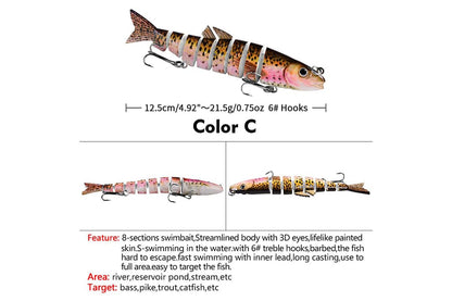 Acensfeic Fishing Lures for Freshwater and Saltwater, Swimbait 6 Color 8 Sections