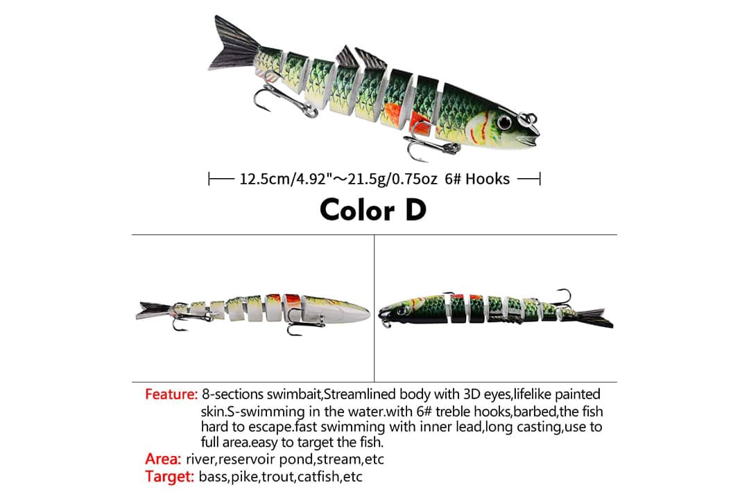 Acensfeic Fishing Lures for Freshwater and Saltwater, Swimbait 6 Color 8 Sections