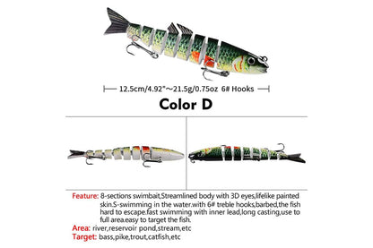 Acensfeic Fishing Lures for Freshwater and Saltwater, Swimbait 6 Color 8 Sections