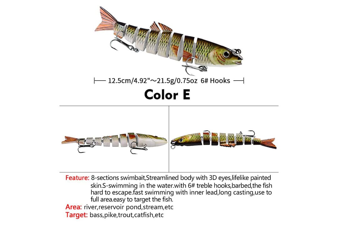 Acensfeic Fishing Lures for Freshwater and Saltwater, Swimbait 6 Color 8 Sections