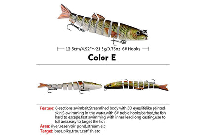 Acensfeic Fishing Lures for Freshwater and Saltwater, Swimbait 6 Color 8 Sections