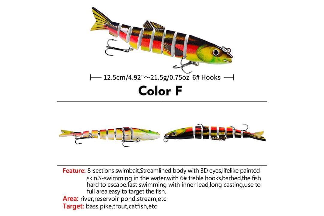 Acensfeic Fishing Lures for Freshwater and Saltwater, Swimbait 6 Color 8 Sections